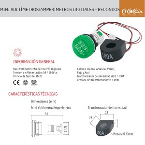 MINI VOLTIMETRO-AMP. DIGITAL COLOR VERDE - VOLTIMETRO-AMPERIMETRO TBCIN - Vista 2