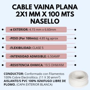 CABLE VAINA PLANA 2X1 MM X 100 MTS CONDUELEC - Vista 3