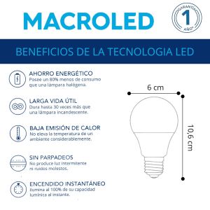 LAMPARA BULBO LED 9.5W E27 220V MACROLED - Vista 11