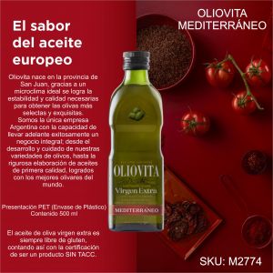 ACEITE DE OLIVA OLIOVITA MEDITERRANEO PET 500 ML X 6 UNIDADES - Vista 3