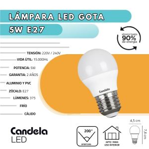 LAMPARA GOTA LED 5 WATT E27 220V CANDELA - Vista 6