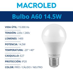 LAMPARA BULBO LED 14.5W E27 MACROLED - Vista 10