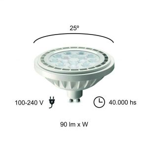 LAMPARA AR111 LED 15W 25º GU10 DE PVC BLANCA MACROLED - Vista 6