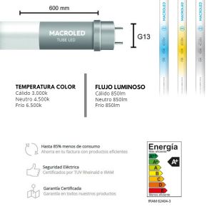 TUBO LED 9W T8 60 CM VIDRIO MACROLED - Vista 6