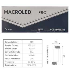 DRIVER PARA PANEL 48W 60X60 O 120X30 MACROLED - Vista 3