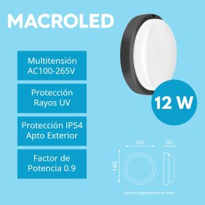 TORTUGA REDONDA 12W LED NEGRO MACROLED - Vista 4
