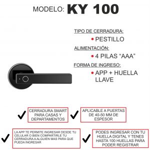 CERRADURA SMART PICAPORTE KY 100 + HUELLA + APP PRONEXT - Vista 4