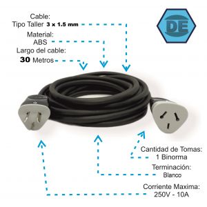 ALARGUE PROLONGADOR NEGRO 3X1.5 MM X 30 METROS - Vista 1