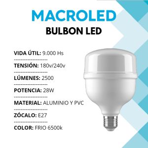 LAMPARA BULBON LED 28W E27 PVC 100X152MM MACROLED - Vista 2
