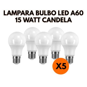 LAMPARA BULBO LED 15 WATT CANDELA COLOR CALIDO X5 UNIDADES - Vista 2