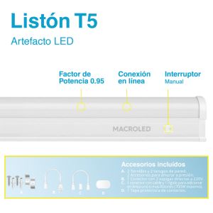 LISTON LED 5W 30 CM T5 PVC C/ TECLA 220V IP20 MACROLED - Vista 8
