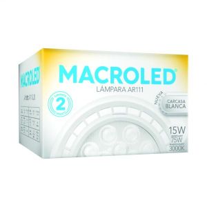 LAMPARA AR111 LED 15W 25º GU10 DE PVC BLANCA MACROLED - Vista 2
