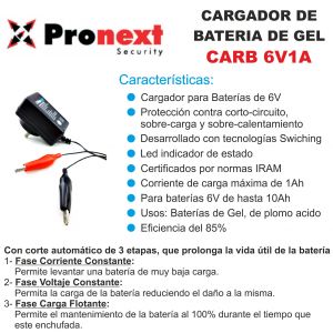 CARGADOR DE BATERIA DE GEL 6V 1 AMP C/ CORTE AUTOMATICO PRONEXT - Vista 2