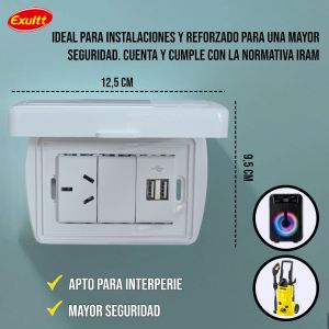 TAPA CAPSULADA EXTERIOR RIGIDA + 1 USB DOBLE + 1 TOMA 10A EXULTT - Vista 2