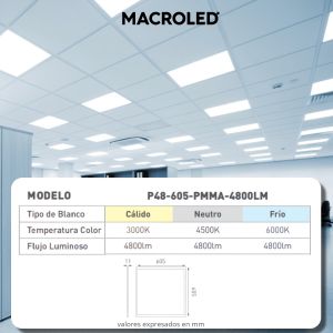 PANEL LED PRO CUADRADO 48W 605X605 MM MACROLED - Vista 4