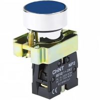 PULSADOR DE CUERPO METALICO DE 22 MM AZUL CON CONTACTO NA