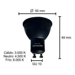 LAMPARA DICROICA NEGRA LED 7W GU10 DE PVC MACROLED - Vista 7