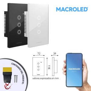 LLAVE LUZ PARED INTERRUPTOR WIFI TOUCH SMART 3 CANAL C/ CAPACITOR 7A MACROLED ROMA - Vista 11