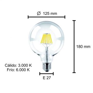 LAMPARA GLOBO FILAMENTO LED 8W E27 DIMERIZABLE MACROLED - Vista 5