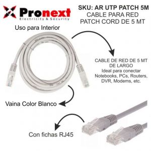 CABLE PARA RED PATCH CORD DE 5 METROS UTP PRONEXT - Vista 2
