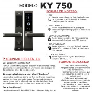 CERRADURA SMART DE TRIPLE TRABA HUELLA APP + CLAVE + TARJETA + LLAVE MECÁNICA PRONEXT - Vista 5