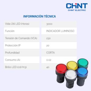 LLAVE PILOTO OJO DE BUEY 230V CORTO CHINT - Vista 6