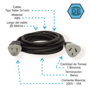 ALARGUE PROLONGADOR NEGRO 3X1 MM 20 MTS - Vista 1