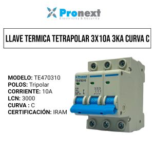 LLAVE TERMICA TETRAPOLAR 3X10A 3KA CURVA C PRONEXT - Vista 4