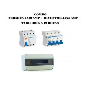 COMBO DISYUNTOR TETRAPOLAR 4X25 + TéRMICA TRIFASICO INDUSTRIAL 4X10 + TABLERO - Vista 2