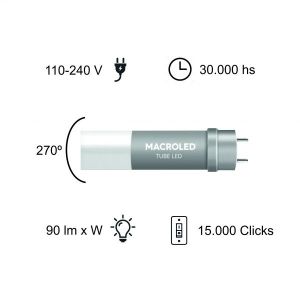 TUBO LED 18W T8 1.20 MTS DE PVC NANO MACROLED - Vista 8