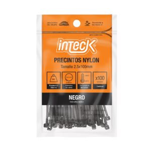 PRECINTO DE NYLON 2.5MM X100MM - NEGRO X 100 UNIDADES INTECK - Vista 2
