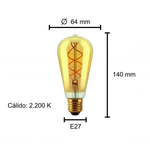 LAMPARA PERA GOLDEN FILAMENTO LED 2W E27 MACROLED - Vista 3