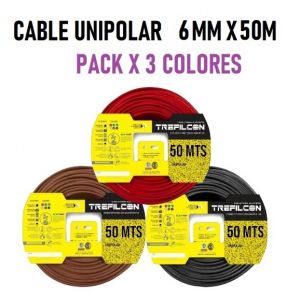CABLE UNIPOLAR 6 MM TREFILCON X 50M PACK X 3 COLORES (MARRON - ROJO- NEGRO) - Vista 1