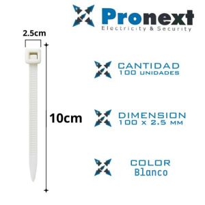 PRECINTO BLANCO DE 100X2.5MM X 100 UNIDADES PRONEXT - Vista 3