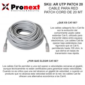 CABLE PARA RED PATCH CORD DE 20 METROS UTP PRONEXT - Vista 3