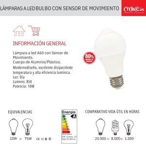 LAMPARAS LED ESPECIALES FOTOCELULA Y SENSOR DE MOVIMIENTO - 10W LUZ DIA TBCIN - Vista 3