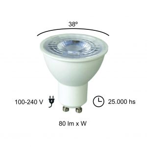 LAMPARA DICROICA LED 7W GU10 DE PVC DIMERIZABLE MACROLED - Vista 9
