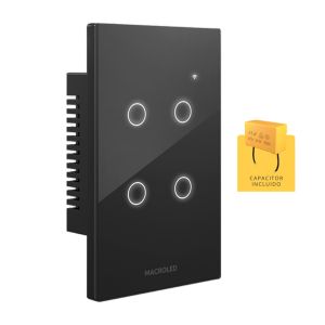 LLAVE LUZ PARED INTERRUPTOR WIFI TOUCH SMART 4 CANAL C/ CAPACITOR 7A MACROLED ROMA - Vista 9