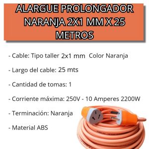 ALARGUE PROLONGADOR NARANJA 2X1 MM X 25 METROS - Vista 3