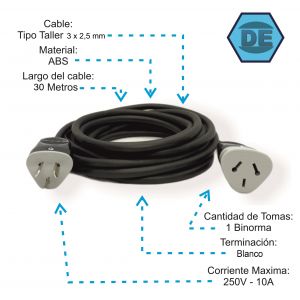 ALARGUE PROLONGADOR NEGRO 3X2.5 MM X 30 METROS - Vista 1