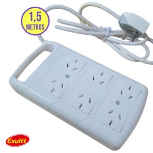 PROLONGADOR ZAPATILLA 6 TOMAS C/CABLE 1.5 MTS EXULTT - Vista 3