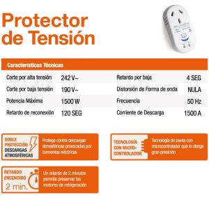 PROTECTOR DE TENSION 1500W HELADERA STAND BY - Vista 2