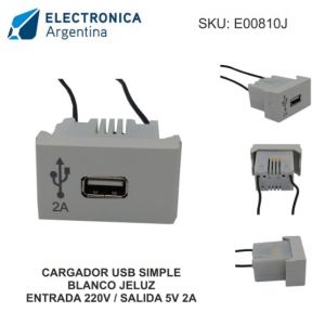 CARGADOR USB JELUZ VERONA 5V 2 AMPER SIMPLE BLANCO - Vista 1