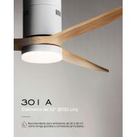 VENTILADOR DE TECHO BLANCO Y MADERA 301A CON LUZ 52” MOTOR DE ALTA EFICIENCIA LEUK