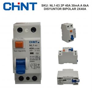 DISYUNTOR BIPOLAR 2X40A 30 MA (CLASE A) 6KA CHINT - Vista 2