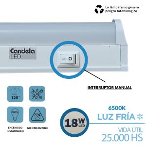 LISTON LED 18W 120 CM T5 FRIO PVC 220V IP20 CANDELA - Vista 4