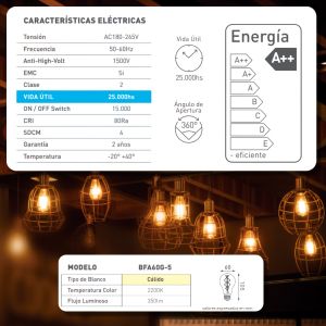 LAMPARA BULBO GOLDEN FILAMENTO LED 5W E27 MACROLED - Vista 3