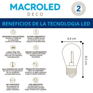 LAMPARA GOTA FILAMENTO LED 0.65W E27 MACROLED - Vista 6
