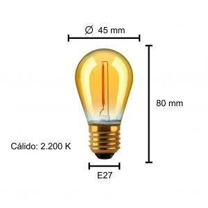 LAMPARA GOTA GOLDEN FILAMENTO LED 1W E27 MACROLED - Vista 2