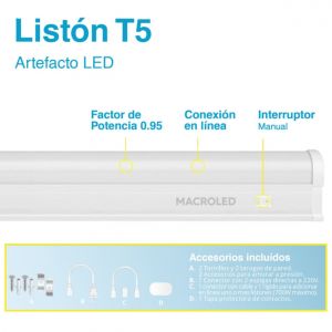 LISTON LED 18W 120 CM T5 PVC C/TECLA 220V IP20 MACROLED - Vista 7